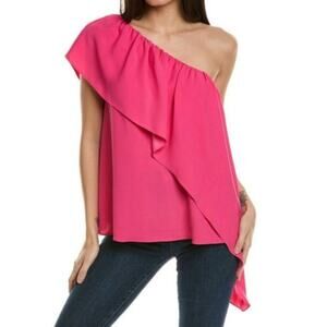 Trina Turk One Shoulder Ruffle Satisfied Pink Top Size Small NWT